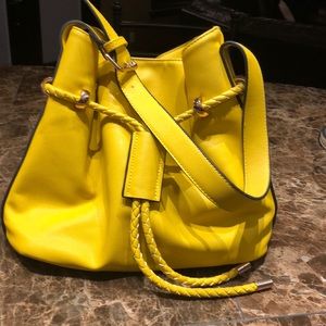 Cute Summer Drawstring Bucket Bag. Canary Yellow.